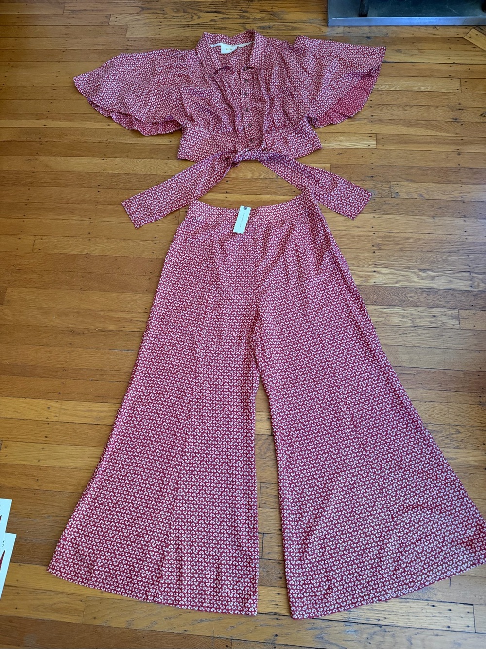 Maeve Raspberry Printed Wide-Leg Pants